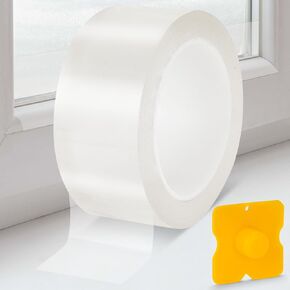 Transparent Window Weather Sealing Tape 2 Inch x 33 FT, Clear Window Insulation Sealing Tape, Weather Stripping Window Draft Tape Sealing for Window for Doors Windows Shower Glass Gaps
