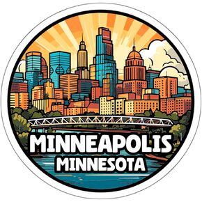 Minneapolis Minnesota Sticker Travel Weatherproof Souvenir Decal Vinyl Small Waterproof for Water Bottle Mug Passport Notebook Laptop Computer Phone Car Stickers Size 4" ID44990