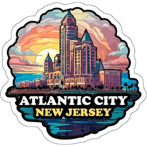 Atlantic City New Jersey Sticker Travel Weatherproof Souvenir Decal Vinyl Small Waterproof for Water Bottle Mug Passport Notebook Laptop Computer Phone Car Stickers Size 4" ID44990