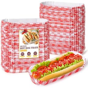 300 Pcs Paper Hot Dog Trays, 6 Inch Small Hot Dog Boats Disposable Hot Dog Holders for Concession Stand, Party, Food Truck (Red)