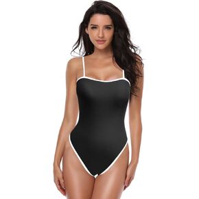 YELAIVP Women's One Piece Swimsuits Tummy Control Backless Bathing Suits High Cut Color Block Spaghetti Straps Swimsuit