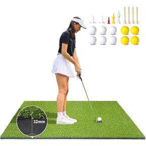 Thicken Outdoor Golf Mat, Golf Mats Practice Outdoor Indoor, Golf Hitting Mat Outdoor, Golf Matt for Outdoors with 10 Golf Balls & 9 Golf Tees, (32mm, 5x4 Ft)