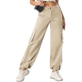 AVAMO Cargo Pants Women Baggy High Waisted Casual Pants Y2K Streetwear Wide Leg Stretchy Hiking Trousers with 6 Pockets