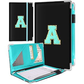 Slohif Server Book for Waitress Cute Serving Books with Zipper Pocket Accessories Leather Server Check Book Restaurant Waiter Server Booklet Organizer Ticket Book Holder Letter Blue Z