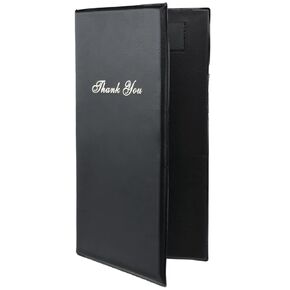 Chef Approved 10" Rectangular Guest Check Presenter | Bill Clip Receipt Cash Slip Holder with Folding Style and Inner Card Slots for Fine Dining Restaurant Diner Buffet | 5.5"W x 10"L, Vinyl, Black