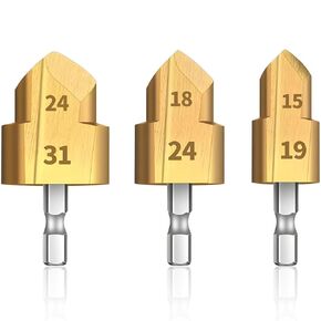 3Pcs Pipe Expander Set 1/4 Inch Hex Shank Conduit Reamer Step Bits Titanium Coated Water Pipe Lifting Drill Bit Reaming Repair Tool 20mm/25mm/32mm PVC Pipe Expander
