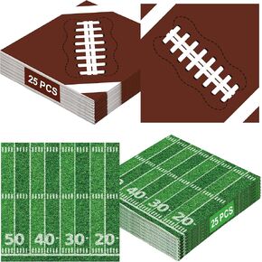 50 PCS Football Party Supplies, 6.5 Inches Football Napkins with 2 Styles, Disposable Football Paper Napkins, Football Theme Napkins for Game Day Touchdown Birthday Party Decorations