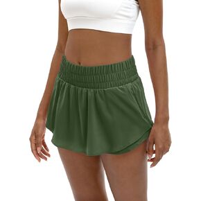LUCKYCATCUS Women's High Waisted Athletic Shorts Flowy Ruffle Skirt Front Workout Tennis Running Shorts for Women Zip Pocket