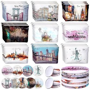 36 Set New York Souvenirs Gifts Include 36 Pcs City Cosmetic Bag Bulk New York Makeup Bag 36 Pcs NYC Souvenirs Makeup Mirrors for Girl Women Traveler Birthday Valentine Party Favors