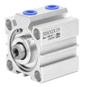Air Cylinder, SDA32 Thin Air Cylinder Pneumatic Component Aluminum Alloy Double Action AntiCollision Pad Pneumatic with Anti-Collision Pad, Industrial Pneumatic Cylinder (SDA32X20)