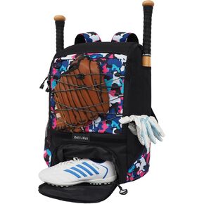 Baseball & Softball Bat Bag For Youth Adults, Sports Equipment Backpack with Shoe Compartment, Fence Hook, Bat Holder, Helmet, Baseball Glove, Big Size & Lightweight