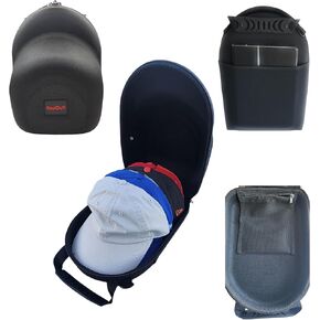 Hat Travel Hard Storage Case for Baseball Caps, Carrying Handle, Shoulder Strap, Inner Lining Zip Pocket, and Exterior Storage Pouch