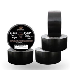 5-Pack Duct Tape Heavy Duty, 2" x 90 ft, Black; Tear-by-Hand, Waterproof, Heat & Oil Resistant, Non-Residue; Multi-Purpose Tape for Repairs, Packing, Crafting, DIY, Home & Industrial Use