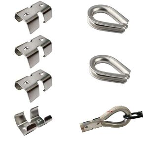 4PCS 304 Stainless Steel Rope Clamps 2Pcs Thimble Fittings Heavy Duty Double Rope Clamps Fits 14/45 Inch to 1/2 Inch Make Rope for Pets, Horse Ropes or in Boats and Other Marine environments (A)