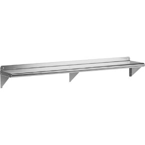 NSF Certified 12" x 60" Stainless Steel Wall Mount Shelf with Backsplash, Commercial Grade, 240 lb Capacity for Restaurant and Kitchens.