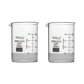 RAWAL'S Beakers Low Form with spout, Graduated 3.3 Glass, Double Scale, Scientific Laboratory Grade Beakers for School & College Chemistry Labs 100ML (Pack of 2)