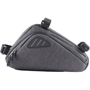Triangular Bike Frame Bag, Mountain Top Tube Bike Bag With Double Zipper Waterproof, Side Pockets and Reflective Strip, Bicycle Bags for Phone, Power Bank (gray)