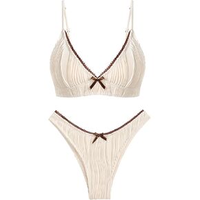 ZAFUL Women's V Neck Bikini Set High Waisted Swimsuits Lace Up Bow Decor Cheeky Two Piece Bathing Suit