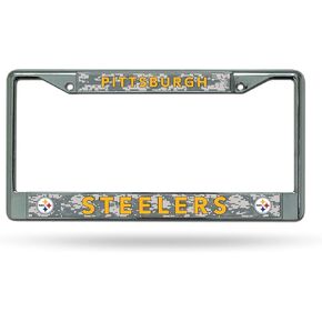 Rico Industries NFL Pittsburgh Steelers Camo 12" x 6" Silver Chrome Frame W' Decal Insert Car/Truck/SUV Auto Accessory