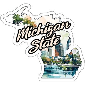 Michigan State Sticker Travel Weatherproof Souvenir Decal Vinyl Small Waterproof for Water Bottle Mug Passport Notebook Laptop Computer Phone Car Stickers Size 4" ID44990