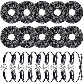 WILLBOND 10 Pieces Basketball Volleyball Soccer Softball Sport Hair Scrunchies and Adjustable Bracelets, Sports-related colors including various bright shades and soccer print, for Teens Girls Players