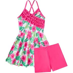 Girls Tankini Swimsuits Set Size 7-12Y Two Piece Bathing Suits with Shorts Adjustable Cross Strap Swimwear