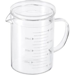 YOKIVE Glass Beaker with Lid, Laboratory Use Liquid Measuring Cup, Great for Lab, Kitchen, Daily Use (Clear, White Scale, 350ML)