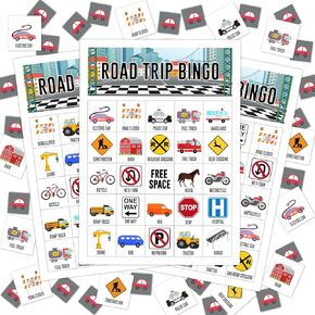Road Trip Bingo Cards Game, Bingo Game for Adults Family, Car Bingo Game for Travel, Travel Games Party Supplies Favor Decoration Bingo Decorations, 24 Players Bingo Games -02