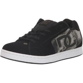 DC Men's Net Low Top Lace Up Casual Skate Shoe Sneaker, Black/Green Print, 11.5
