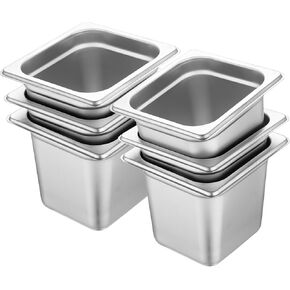 6 PCS 1/6 Size 6 Inch Deep| 3 Gallon | Steam Table Food Pans| Made of 304 Stainless steel Hotel Restaurant Food Pan | Ice Cream Pans| Anti-jam, NSF