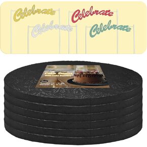 10 Inch Cake Drums,Black Cake Boards 10 Inch Round(6-Pack),1/2 Inch Thick Cake Boards with Banner Cake Topper,Sturdy,Greaseproof for Birthday Wedding Multi-Tiered Cake