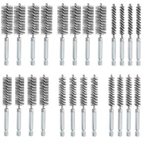 24pcs Stainless Steel Bore Brush, Twisted Wire Cleaning Brush, Wire Drill Brush with 1/4 Inch Hex Shank Handle, 4 Inch Abrasive Wire Bore Brush for Power Drill Cleaning,8,10,12,15,17,19 mm