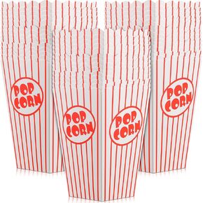 200 Pack Movie Night Popcorn Boxes Paper Popcorn Bucket Red and White Striped Popcorn Container Vintage Retro Popcorn Bags for Party 6.3 Inch Tall Popcorn Holders for Carnival Circus Party