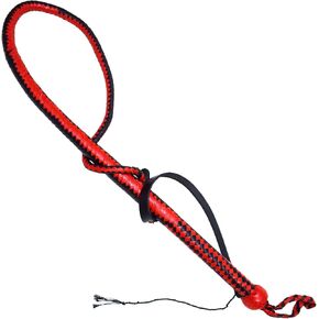 Aaylans 4Ft Long 12 Plaits Bull Whip Made of Cowhide Leather Black & Red Whip