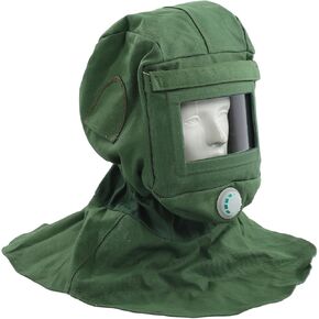 Sand Blasting Hood , Air Supplied Sandblasting Protective Shawl with Clear Eyes Sheild, Air Ventilation, Sandblaster Anti Dust Mask for Polishing Packaging