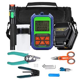 FTTH Fiber Optic Tool Kit,Fiber Optic Cold Connection Tools with Optic Fiber Power Meter,Optic Fiber Cleaver,30Km Visual Fault Locator, FC to LC Adapter,for CATV Engineering