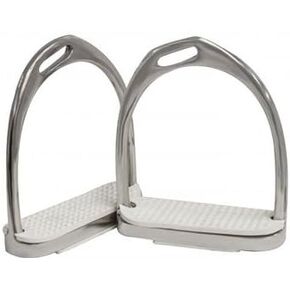 Showman 4 3/4" Stainless Steel Offset English Irons with White Pads
