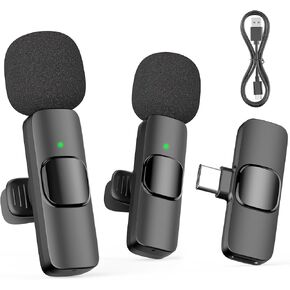 Oraolo USB-C Mini Wireless Lavalier Microphone for iPhone Android, 2 Pack Professional Lapel Mics for Recording, Clip-on Mic with Noise Reduction, Lav Mic for Interview TikTok Vlog YouTube