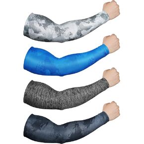 JaGely 4 Pairs UV Sun Protection Compression Sleeves Unisex Arm Sleeves Long Football Arm Sun Sleeves(L, Elegant Style)