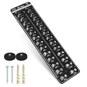28 Bolt and Nut Identifier Gauges, 14 Metric & Standard Sizes on Solid Aluminum Board with Mounting Screws (Red with Magnetic Mount)