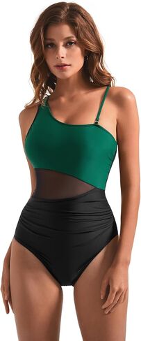 SUUKSESS Women Mesh One Shoulder One Piece Swimsuit Tummy Control Bathing Suit in Saudi Arabia