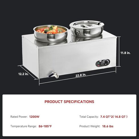 الطعام الدافئ 2 × 7.4QT 86-185 درجة فهرنهايت الحساء التجاري أكثر دفئا ، طاولة البخار محطة كهربائية أكثر دفئا in Kuwait