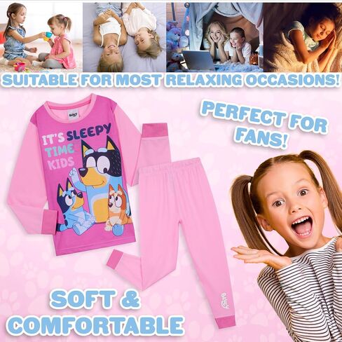 Bluey Girls Long Sleeve Pajama Set, Sleepwear Pajamas For Kids - Gifts For Girls (3-4 Years, Pink/White) in Saudi Arabia