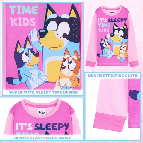 Bluey Girls Long Sleeve Pajama Set, Sleepwear Pajamas For Kids - Gifts For Girls (3-4 Years, Pink/White) in Saudi Arabia