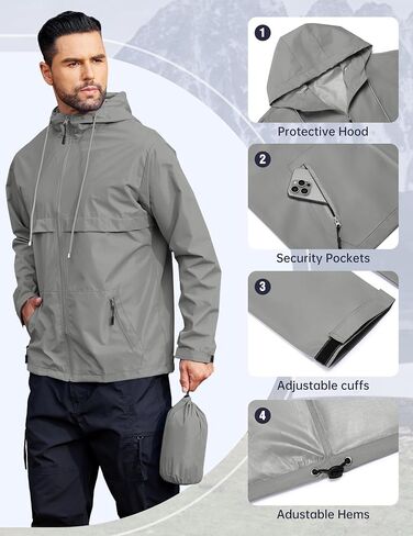 COOFANDY Men's Rain Jacket Waterproof with Hood Packable Rain coat Lightweight Windbreaker for Hiking Golf Outdoor in Saudi Arabia
