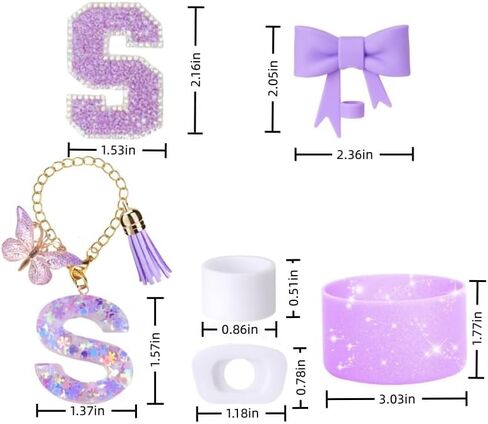 MOTEERLLU 6pcs Stanley Cup Accessories Set,Bow Straw Cover for Stanley Cup 30oz 40oz, Including Straw Topper,Spill Proof Stopper,Sparkly Silicone Boot Set,Handle Charm,Initials Sticker (M) in Saudi Arabia