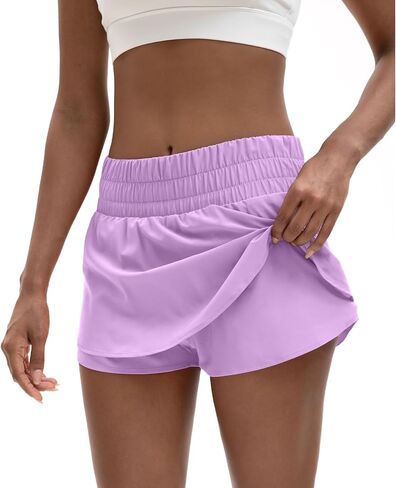 LUCKYCATCUS Women's High Waisted Athletic Shorts Flowy Ruffle Skirt Front Workout Tennis Running Shorts for Women Zip Pocket in Saudi Arabia