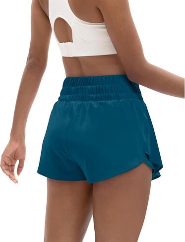 LUCKYCATCUS شورت رياضي نسائي عالي الخصر تنورة مكشكشة متدرجة من الأمام شورت للجري والتنس للنساء بجيب بسحاب in Kuwait