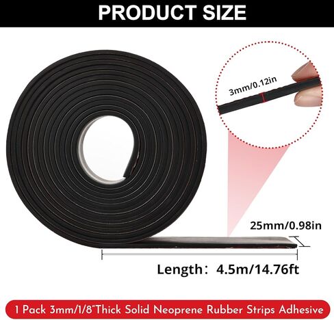 شرائح مطاطية لاصق ذاتية لاصق الأوراق المطاطية الصلبة النيوبرين مع دعم لاصق ، 1 "(W) × 15 '(L) × 1/8" لفة وشرائط سميكة لوسادة العزل ، حشيات DIY منصات الحلقات (3mmx25mmx4.5m) in Kuwait