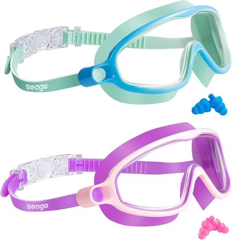 Kids Goggles for Swimming 2 Pack No Leaking Anti-Fog Outer Eye Fit with Wide View UV Protection Crystal Clear Watertight Swim Goggles with nose cover Suitable for Children Youth Boys Girls Age 3 to 15 in Kuwait